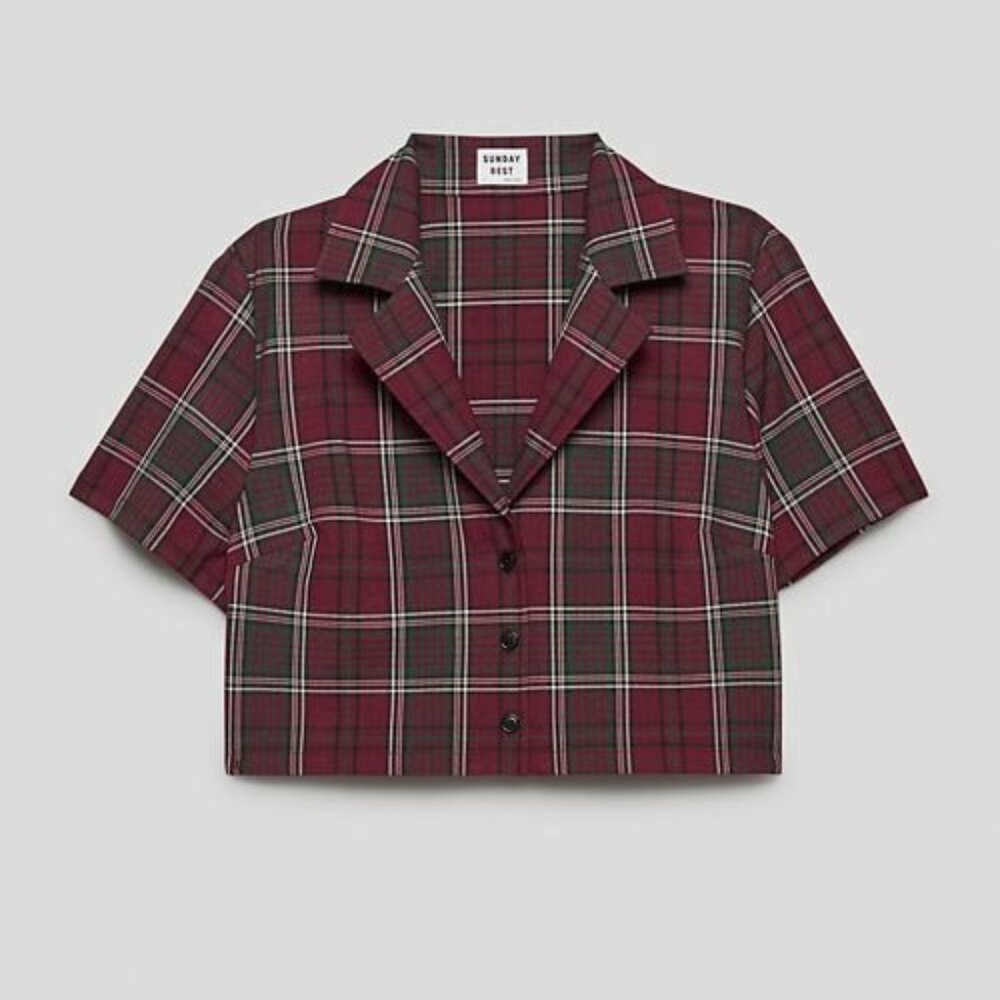 Aritzia Sunday Best Tuesday Plaid Button Up Crop Top Size S